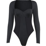 Toloer Women's New Sexy See-Through Square Collar Splicing Long Sleeve