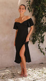 Summer Women's New Temperament Pure Color V-Neck Sexy Elegant High-Waisted Dress