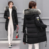 Cotton-Padded Clothes Female In The Long 2024 Winter New Large Size Women's Korean Version Cotton-Padded Clothes Big Wool Collar Thick Cotton-Padded Jacket Coat-Outfit