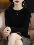 Waxy Leisure Lace Round Neck Bottomed Sweater Women's New Foreign Style 2024 Autumn / Winter Sweater Long-Sleeved Sweater-Outfit