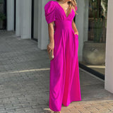 Toloer 2024 New Women's Short-Sleeved Fashion Elegant Plus-Size Wide-Leg