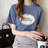 Toloer T-Shirt Women Ins Fashion 2024 New Summer Korean Edition Versatile Student Letter Print Top Women's