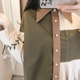 Vintage Female Pleated Spliced Long Sleeve Shirt 2024 Stylish Spring Women's Clothing Casual Loose Button Lace Up