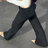 Toloer Wind Stripe Bump Color Micro La Casual Trousers Female Low Waist Slim Show Thin Straight Tube-Outfit