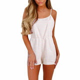Popular Style Wish Casual Cotton Striped Jumpsuit Shorts-Outfit