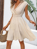 Women's Clothing 2025 Spring And Summer French Holiday Fascling Lace Hollow V-Collar Dress Clip Small Swing A