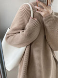 Women's Turtleneck Zipper Design Oversized Sweater Gray White Black High Neck Autumn Winter