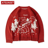 Christmas Bear Concert Embroidery Sweater Harajuku Retro Style Knitted Sweater Autumn And Winter Cotton Pullover