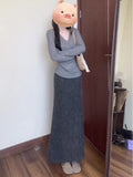 Autumn With A Set Of 2025 Korean Lazy Gray Sweater Knitted Half-Dressed Dress Two-Piece Skirt