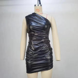 Toloer Women's Wear 2023 Summer Fashion New Sleeveless Inclined Shoulder Fold Collect Fanny Pack Hip Dress Women's Skirt-Outfit