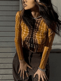 Long Sleeve Dot Pattern Crop Top-Outfit