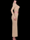 Spring Pure Color Long-Sleeved Fashion Sexy Split Long Skirt Two-piece
