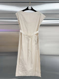 2025 New Dress Gentle Style Elegant Sweet Sleeveless Solid Color Belt Mid-Long Dress
