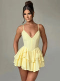 Open Back Strap Ruffled Layered Mini Dress-Outfit