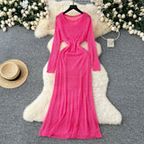 Slebock Crochet Dress Women's Waist Show Thin Sleeve Skirt Inside The Bottom Sling Skirt Two