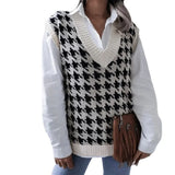 Toloer And Autumn New Sweater Women Casual Knitting Vest Thousand Bird Case Jacket Women's