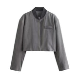 New Women's Loose Casual Long-Sleeved Striped Jacket Top High Waist Wide Leg Trousers