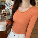 Lace Soft Breathable Thin Long-Sleeved T-Shirt Women's Spring And Autumn 2024 New Underwear Blouse-Outfit