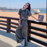 Casual Set Summer Women's New Ocean Gas High Age-Dose Tie Dye T-Shirt Loose Broad Leg Pants