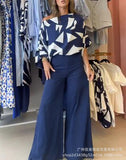 Women's Wear 2024 Summer Geometric Printed Bat Shirt INS Style Trousers Fashion Leisure Suit-Outfit