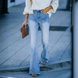 Lumbar Elastic Mid-Rise Micro-Horn Jeans Women High Waist Broad
