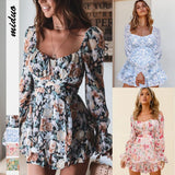 Floral Sexy Backless Square Collar Long