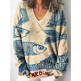 Christmas Abstract 3D Print Big V-Neck Long-Sleeved