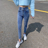 Toloer Female Autumn 2024 New Korean Version Slim Show Thin High Waist Two Buckle Elastic Small Feet Pencil Pants Tide-Outfit