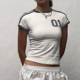 Digital Printing Hit Color Short-Sleeved T-Shirt 2024 New Fashionable Simple Slim Casual Blouse In Summer-Outfit