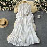 Court Retro Elegant Dress Women's Collar Horn Sleeves To Close Single Buckle Lace Splicing Large Swing