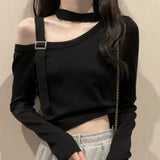 Shirt Design Popular Shoulder Hanging Neck Women's Autumn Dress Version Of 2025 New Slim Long Sleeve