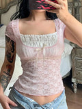 Lace Trim Crop Top-Outfit