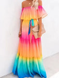 Summer New Rainbow Gradient Dress Ebay Collar
