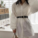 Toloer Lady Square Buckle Casual All-Hole Belt Korean Version Student Decoration With Jeans Black Belt Female-Outfit