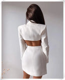 White Hollow Out Waist Back Office Ladies Blazer Femme Autumn Spring Jacket Coat 2022 Women Slim Bodycon Blanche Veste