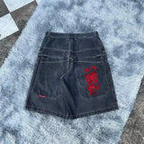 Selling Popular Style Y2K Hip Hop Original Dormitory Gothic Style Funny Style Printed Denim Shorts For Men-Outfit