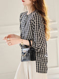 Gas Age Reduction Round Collar Plaid Women 2025 Summer New Fashion Shirt Tiling Single Buckle