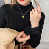 Sense Half Turtleneck Sweater Autumn And Winter Soft Waxy Bottom Shirt Female Long Sleeves Inside The Foreign Atmosphere Feeling Joker Jacket-Outfit
