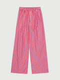 Women's Y2K Retro Vintage Casual Striped/Solid Long Pants Button Elastic High Waist Aesthetic Loose Straight Trousers-Outfit