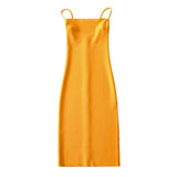 Summer New Hot Girl Sexy Fashion Flat Mouth Word Shoulder Solid Color Slim Forked Dress Woman-Outfit
