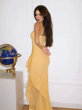 Yellow Ruffles Hem Strappy Midi Dress-Outfit