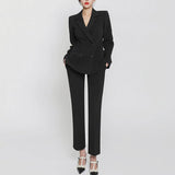 Fashion 2 Piece Set Women Blazer Set Double-Breasted Slim Jacket Pants Suit Office Ladies Work Female
