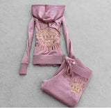 Toloer Piece Casual Velet Tracksuit Women's Sets Hooded Long Sleeve Women Zipper Suit Spring Fall Letter Pattern Sport Pants 1215-0-Outfit
