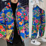 Northeast Big Flower Coat Suit Male Winter Lovers Large Size Cotton-Padded Clothes Pants China-Fashion Retro Coat Peony Flower Net Red Cotton Clothes-Outfit