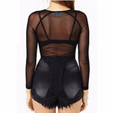 Toloer Spring And Autumn Black All Transparent Mesh Yarn Bottom Shirt Female Long Sleeve Sexy Perspective Thin Net Shirt Super Elastic Gauze