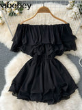 2022 Sexy ruffles Summer off shoulder short dress spaghetti strap Party elastic waist dress Women casual beach a-line