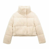 Fur Fleece Puffer Cropped Coat-Outfit