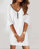 Wise Hot Style Autumn And Winter Simple Pure Color V-Neck Knit Long Sleeve Dress Women's Clothing-Outfit