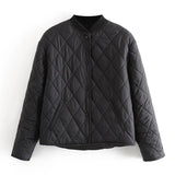 Aachoae Autumn Winter Women Argyle Padded Jacket Casual Long Sleeve Button Up Coat With Pockets Female Loose Jacket