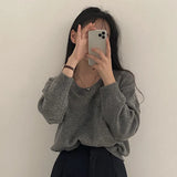 Dark Academia Solid Color Round Neck Sweater-Outfit